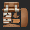 Complete leather interior kit for a 1967-1972 Ford F-Series regular cab: bench seat, door panels, kick panels, dash pad, headliner and visors in Kodiak with Luna inserts