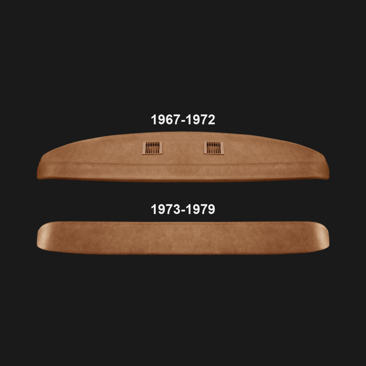 Leather-wrapped dash pads for a Ford F-Series, 1967-1972 and 1973-1979 fitments, in Kodiak leather