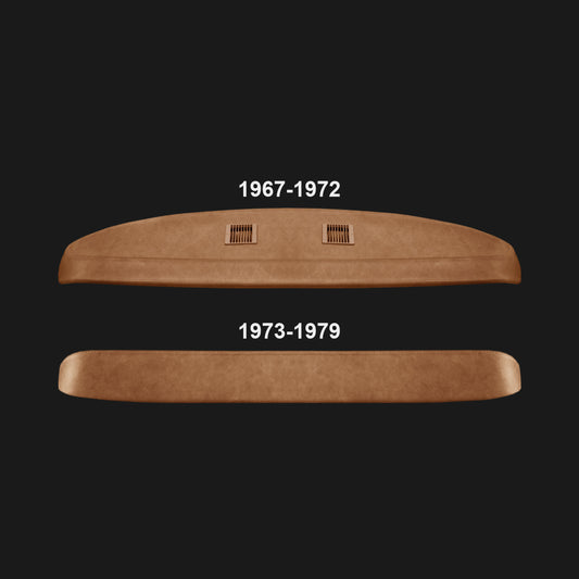 Leather-wrapped dash pads for a Ford F-Series, 1967-1972 and 1973-1979 fitments, in Kodiak leather
